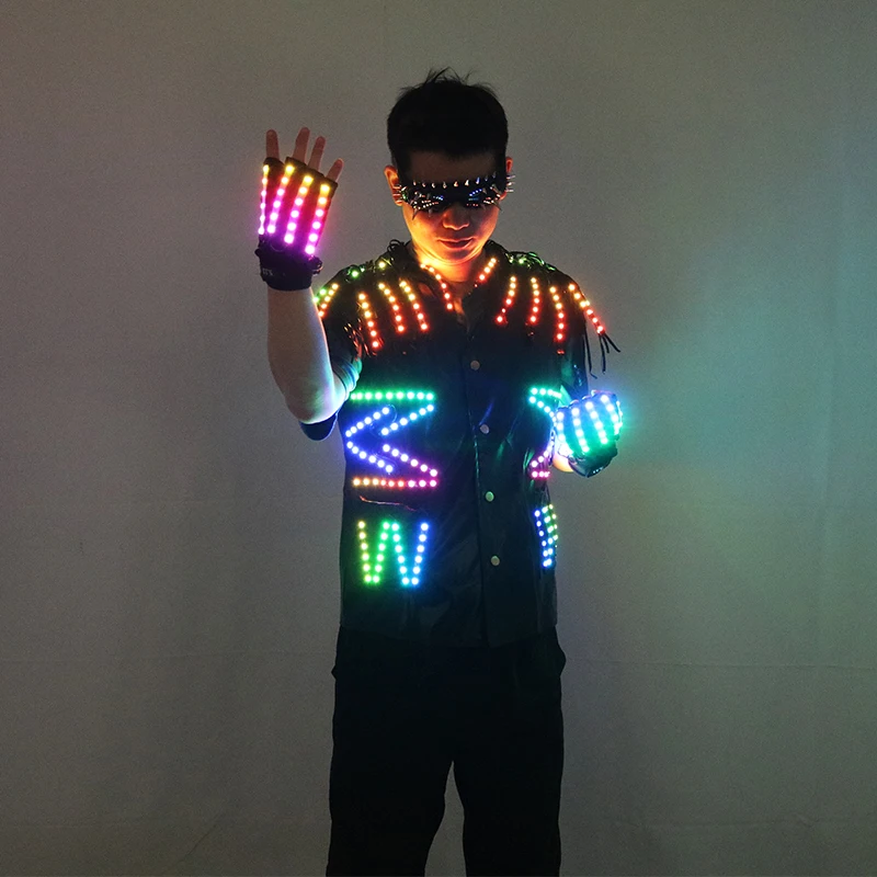 

LED luminous performance costumes, costumes, party atmosphere, live broadcast, fluorescent gloves, cosplay, stage, trampoline