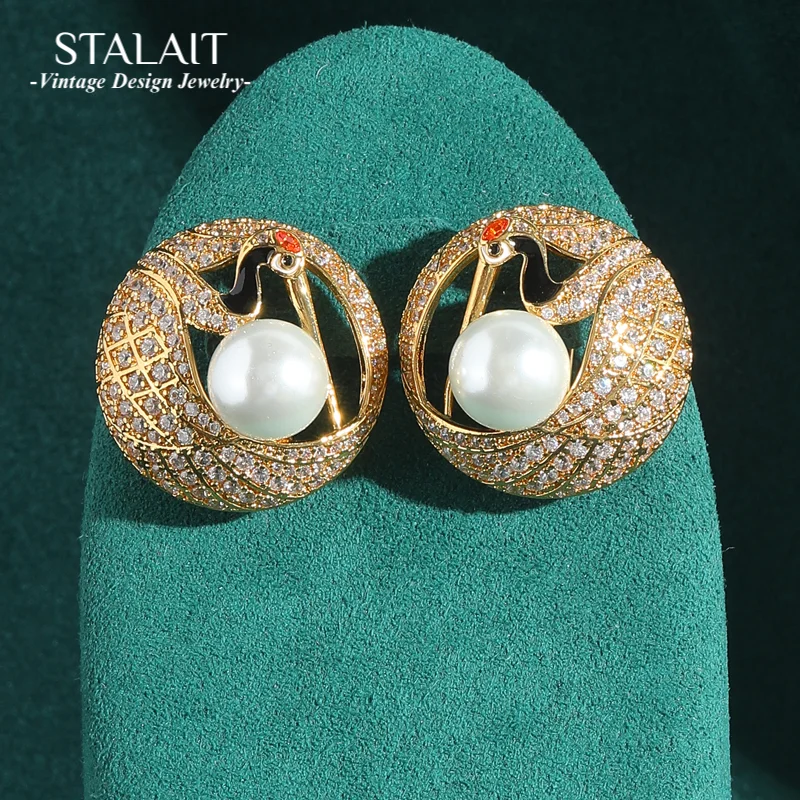 Vintage Crane Stud Pearl Earrings 18k Real Gold Plated Woman Luxury Quality Jewelry Gothic Designer Trends Accessories 2026 Gift