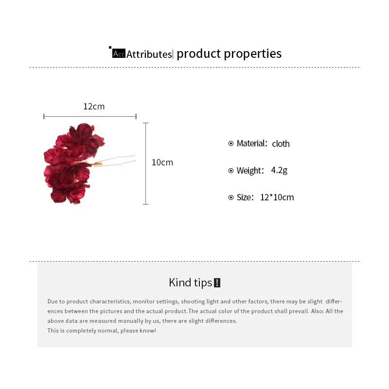 Jepit Rambut Bunga Kain Merah Super Cantik untuk Wanita, Jepit Rambut Kelopak Simulasi Logam, Aksesoris Rambut Liburan Baru, Hadiah K