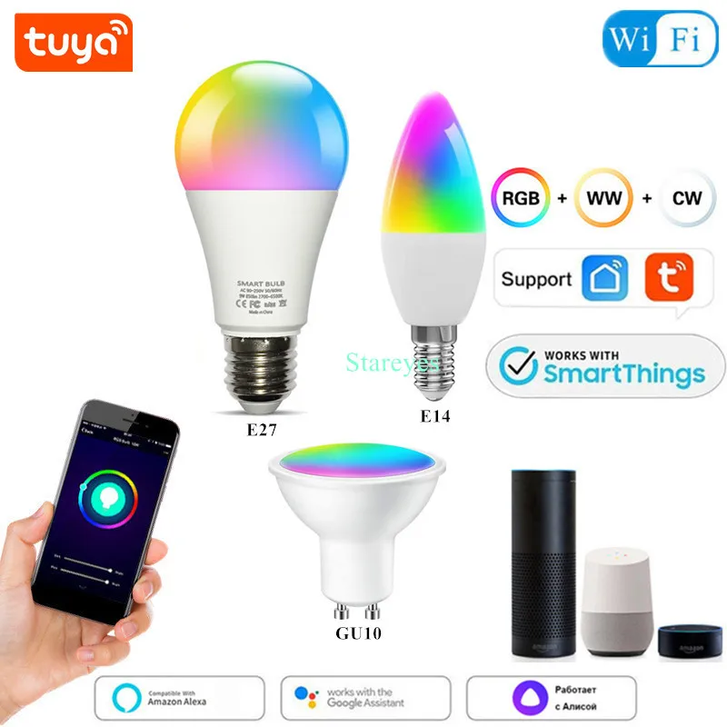 Tuya Smart WiFi Zigbee RGB CCT E27 9W LED Bulb E14 5W LED Candle light GU10 5W LED Spot light lamp Alexa Home Siri Alice Control