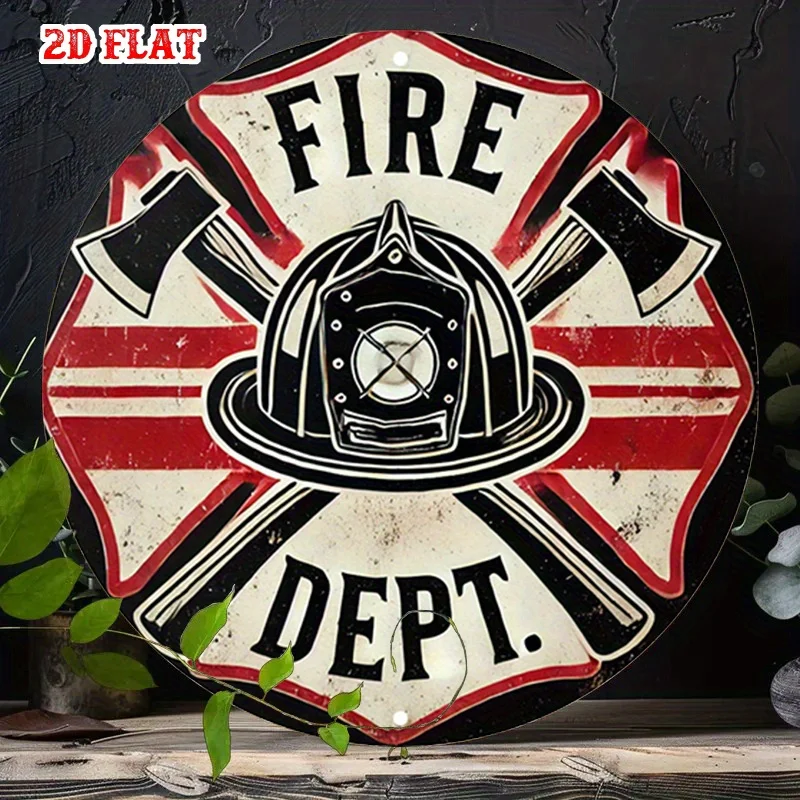 2D flach, 2D flach, 1 Stück, rundes Aluminiumschild im Vintage-Stil, Metallblechschild im Used-Look-Finish – rustikale Metallwandkunst im Achsen-Design, Fi