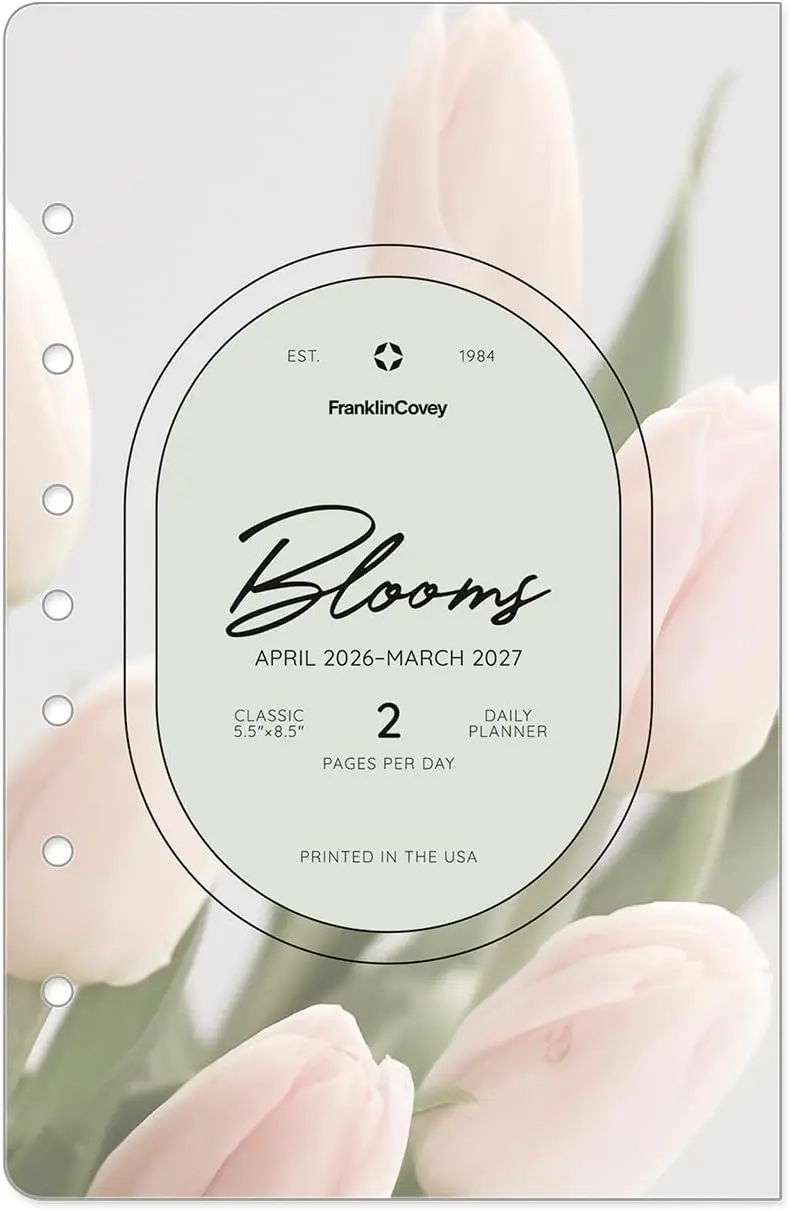 

Blooms Planner Refill 2 Pages Per Day - Ring Bound Classic Size Apr 2026-Mar 2027 with Inspirational Quotes