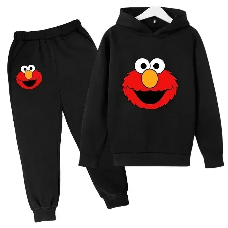 Spring Children's Cartoon Hoodie+pants Set Hood and Pants Elmo Anime Clothing for Boys Girls Aged 2-14 Clothes Kids Fashion Suit