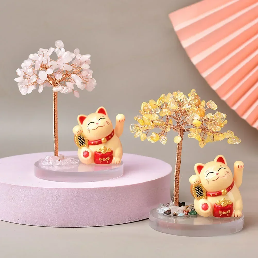 Base para gato lindo gato de la fortuna Multicolor Natural púrpura batido manos amarillo 13*8cm Base para gato piedra triturada ninguno
