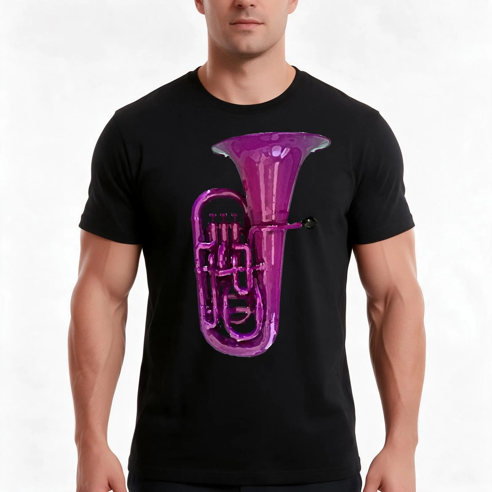 Purple Euphonium T-Shirt, Summer Casual Cotton Tee, Oversized Streetwear Tops, Vintage Graphic Print, Loose Fit Short Sleeve