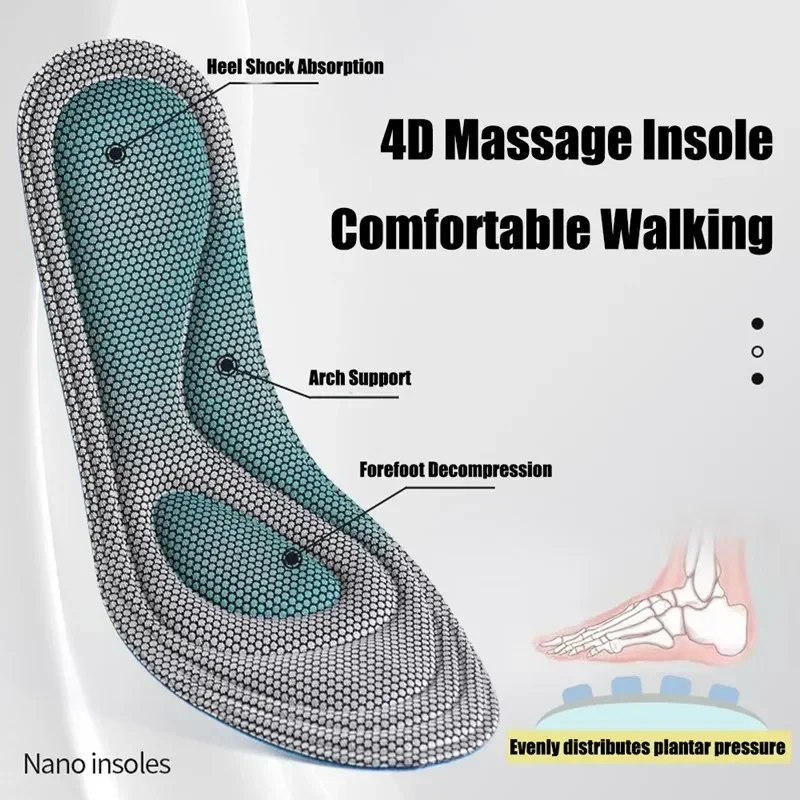5D Massage Sports Insole Memory Foam Orthopedic Insoles Nano Antibacterial Deodorant Shoe Pads Sweat Absorption Running Pad