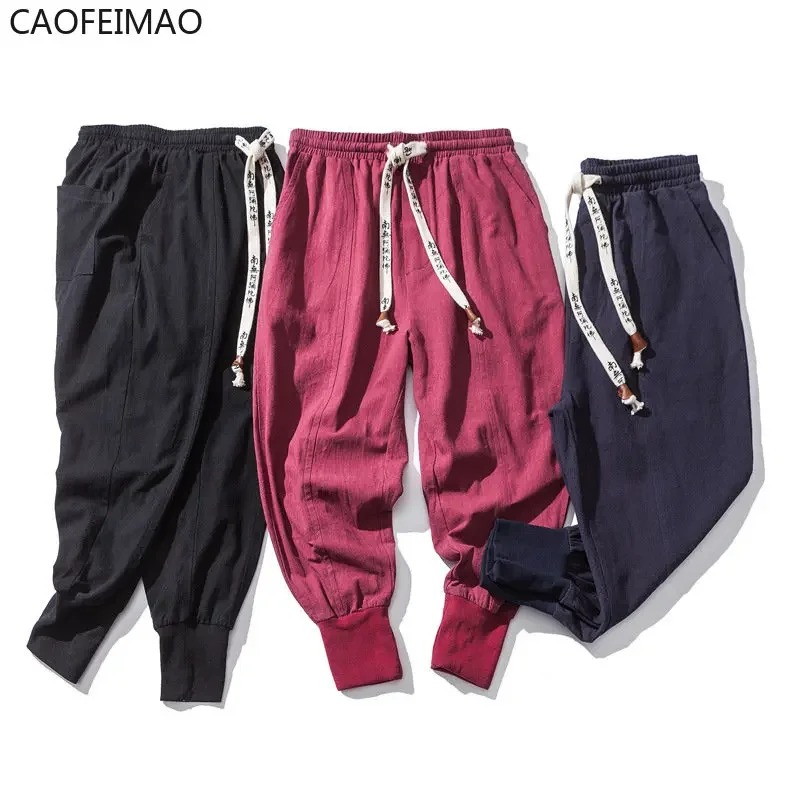 

хлопчатовата Cotton Harem Pants Men Solid Elastic Waist Streetwear Joggers New Baggy Drop-crotch Pants Casual Trousers Men 2025