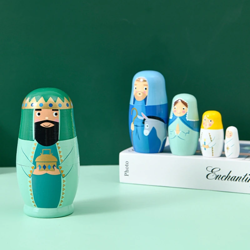 HUYU Tương tác cho trẻ Đồ dùng vui chơi King Matryoshka Gỗ động cho Dol