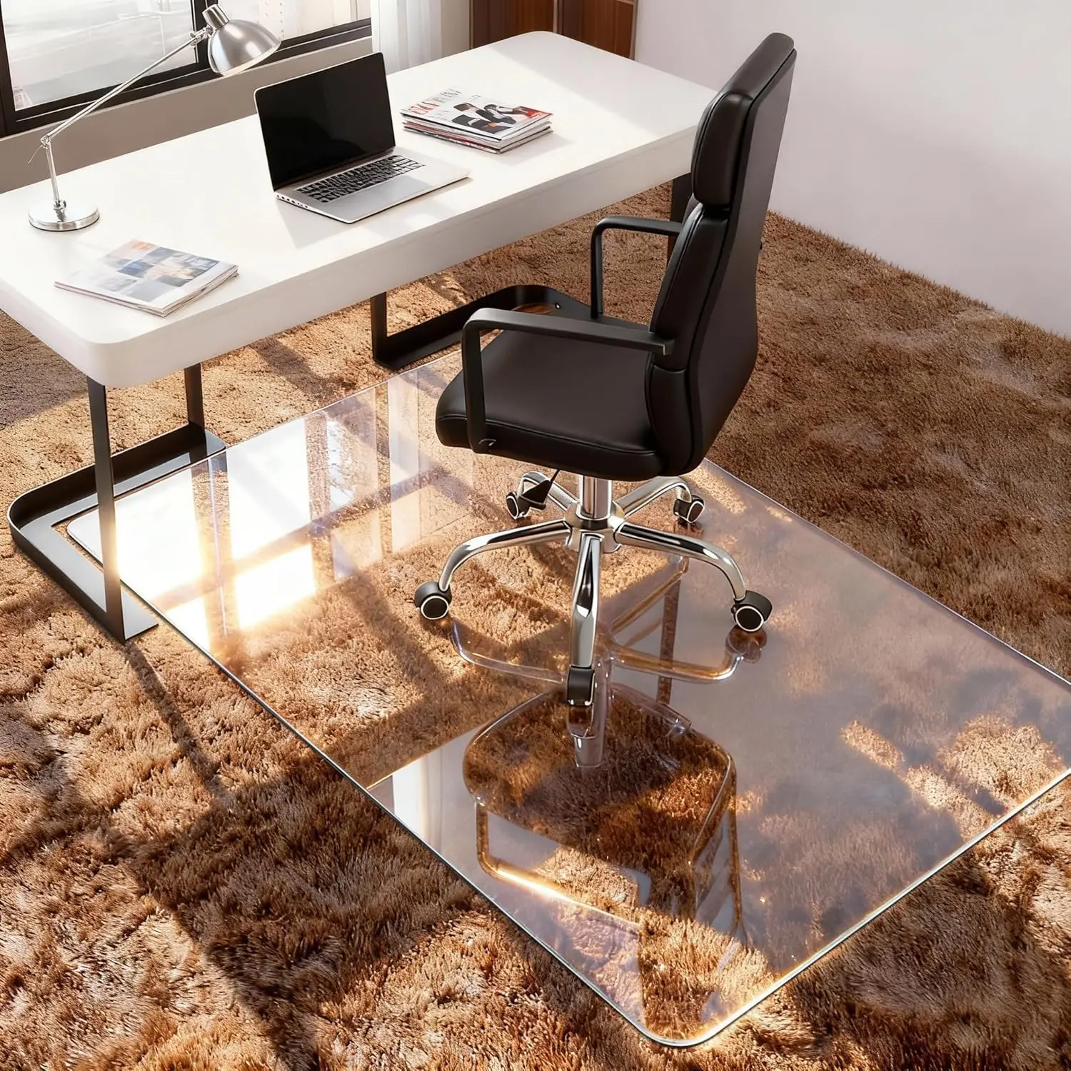 

32x48 Inch Tempered Glass Chair Mat for Carpets, 1/5" Thick Heavy Duty Office Floor Protector with Easy Glide