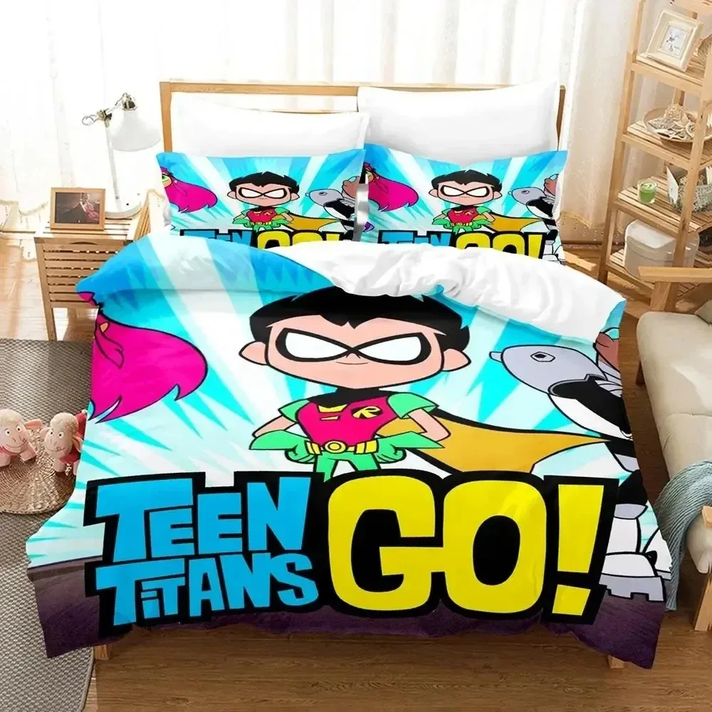 

3D Print Cartoon Titans Teen Go Bedding Set Duvet Cover Bed Set Quilt Cover Pillowcase Comforter king Queen Size Boys Adult
