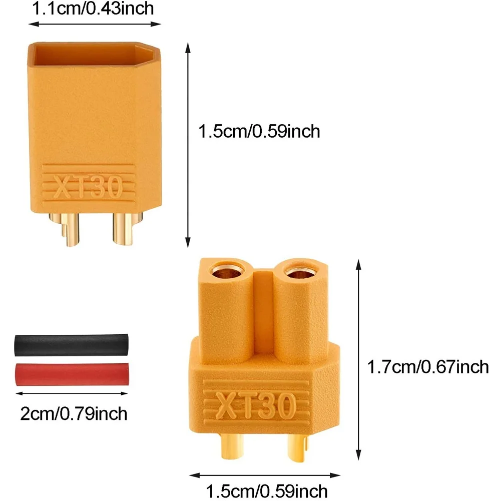 -A25M 20 Pairs XT30 Connectors Male And Female Connectors Plugs With 40 Pieces Shrink Tubing For RC Battery