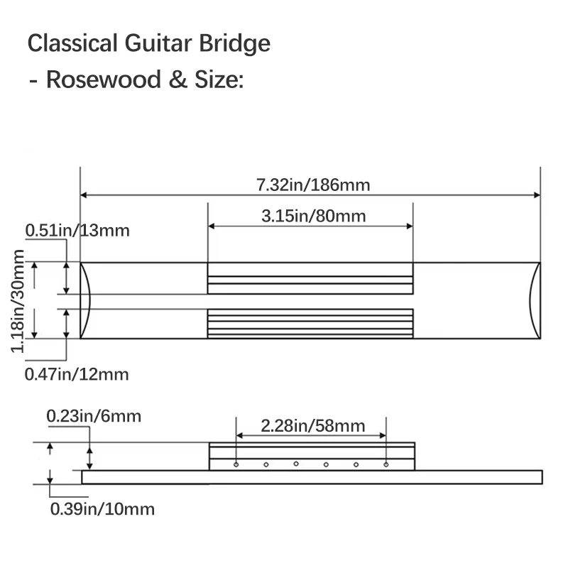 Stegset aus Palisander für Akustikgitarre mit Stiften, Mutter und Sattel, obere untere Saitenkissen für Folk-/Klassiker-/Uku-Gitarrenzubehör – Detail 24