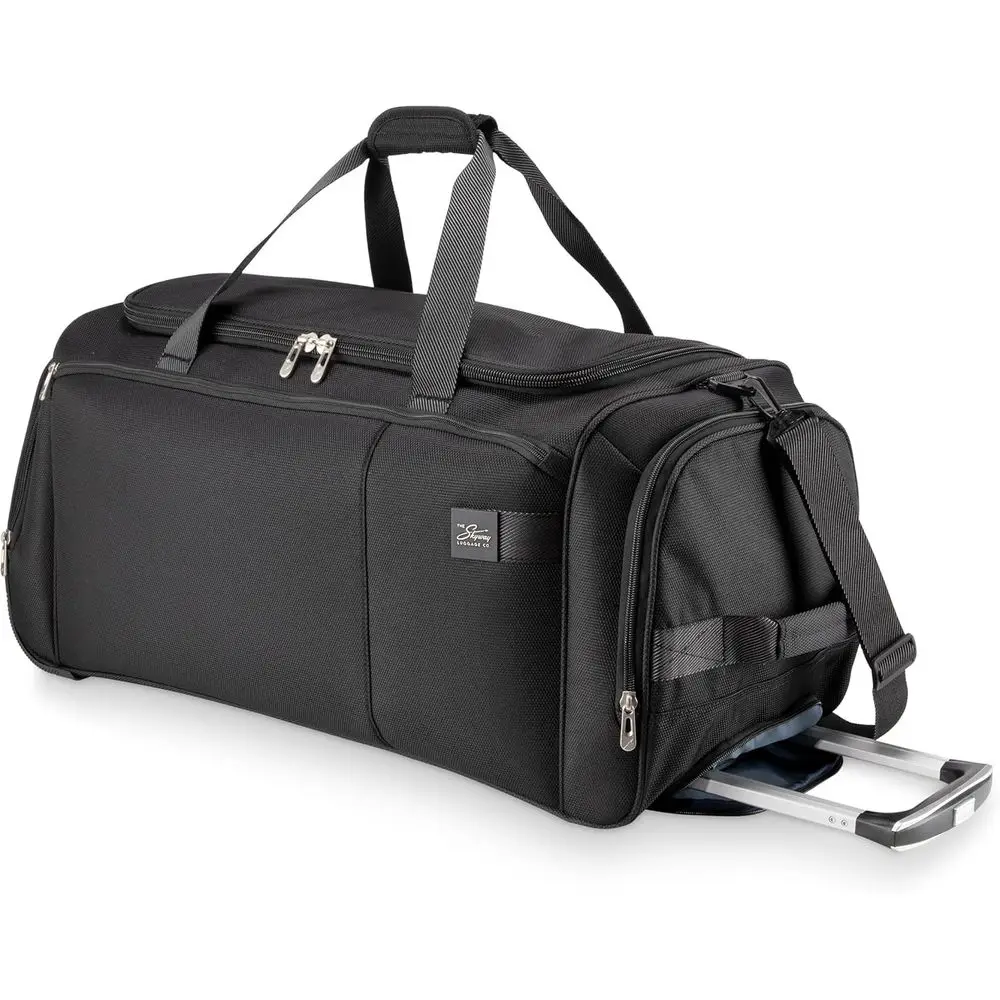 

Extra Large 28 Wheeled Travel Duffel with Telescoping Handle, Side Pockets, 83.5L, Black, Ideal for Long Trips