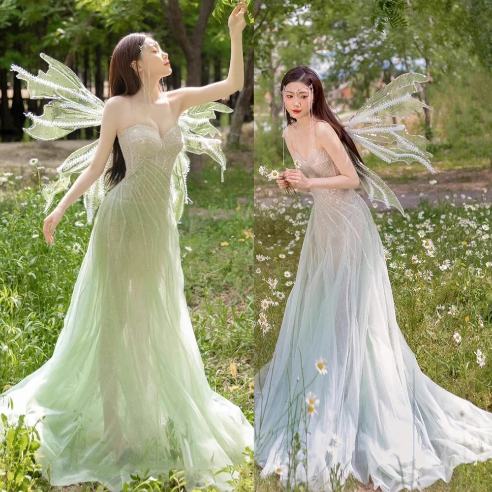 PJN NEW Luxury Strapless Mermaid Evening Party Dresses Women Forest Style Engagement Dress Formal Long Cocktail Banquet Dress