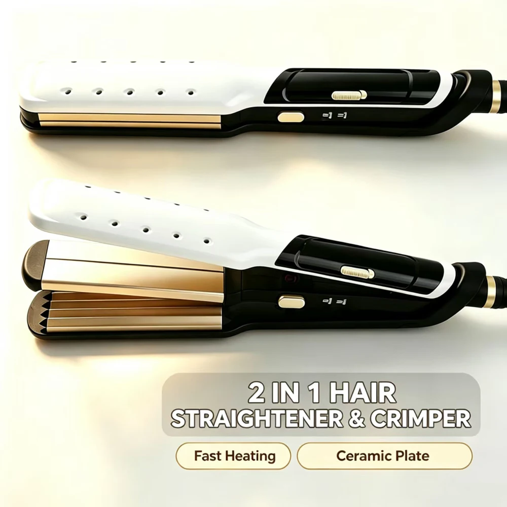 Dual Use Hair Styler Interchangeable Plate Hair Iron Ceramic Coated Hair Corrugator Root Volumizing Hair Texture Crimper
