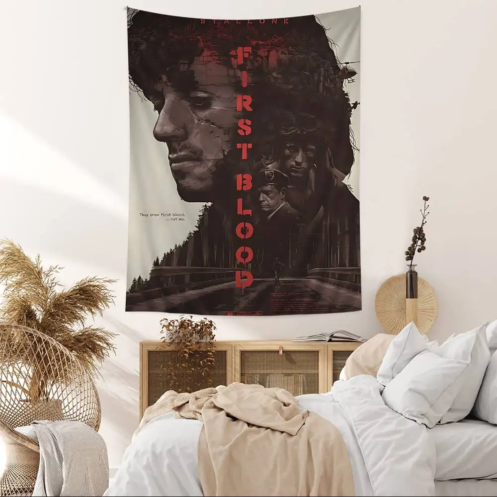 Classic Movie Rambo First B-Blood Tapestry Art Printing Japanese Wall Tapestry Anime Wall Hanging Home Decor