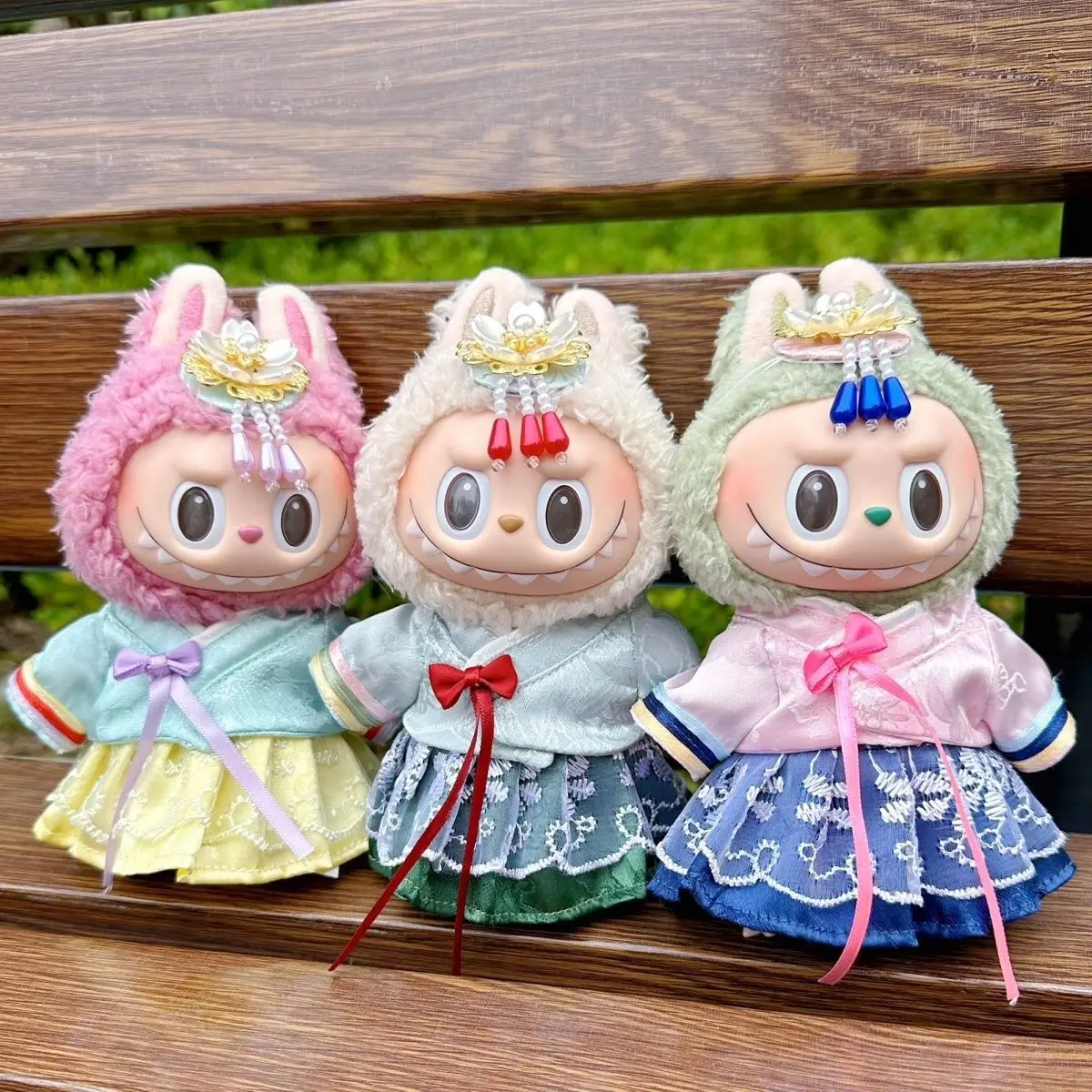 

For 15/17cm Labubu Doll Accessories Hanbok Skirt Set with Hair Accessories Suitable for V1 V2 V3 Ropa Denim Clothes Outfit