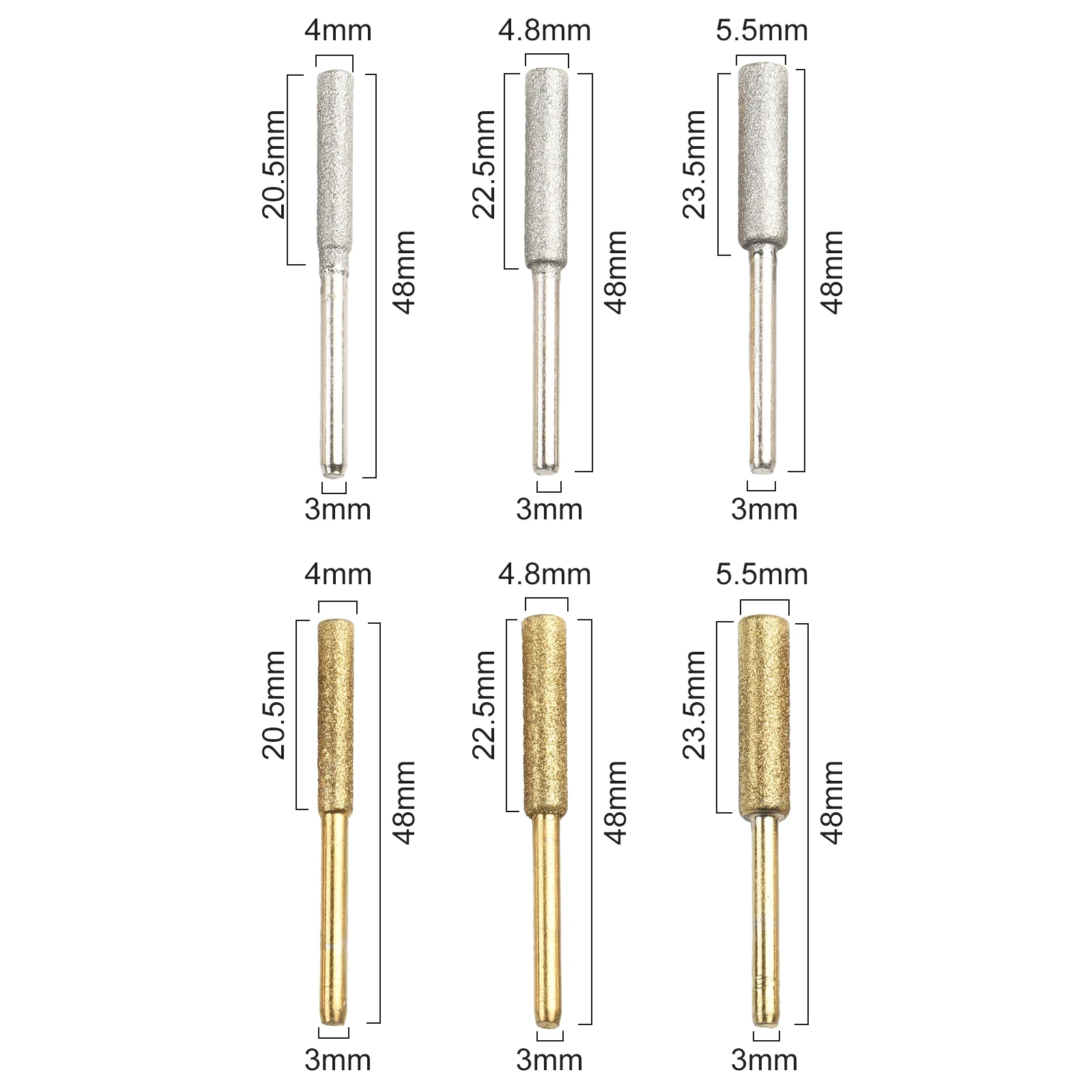 6Pcs Coated Cylindrical Burr 4/4.8/5.5mm Chainsaw Sharpener Stone File Chain Saw Sharpening Grinding Head
