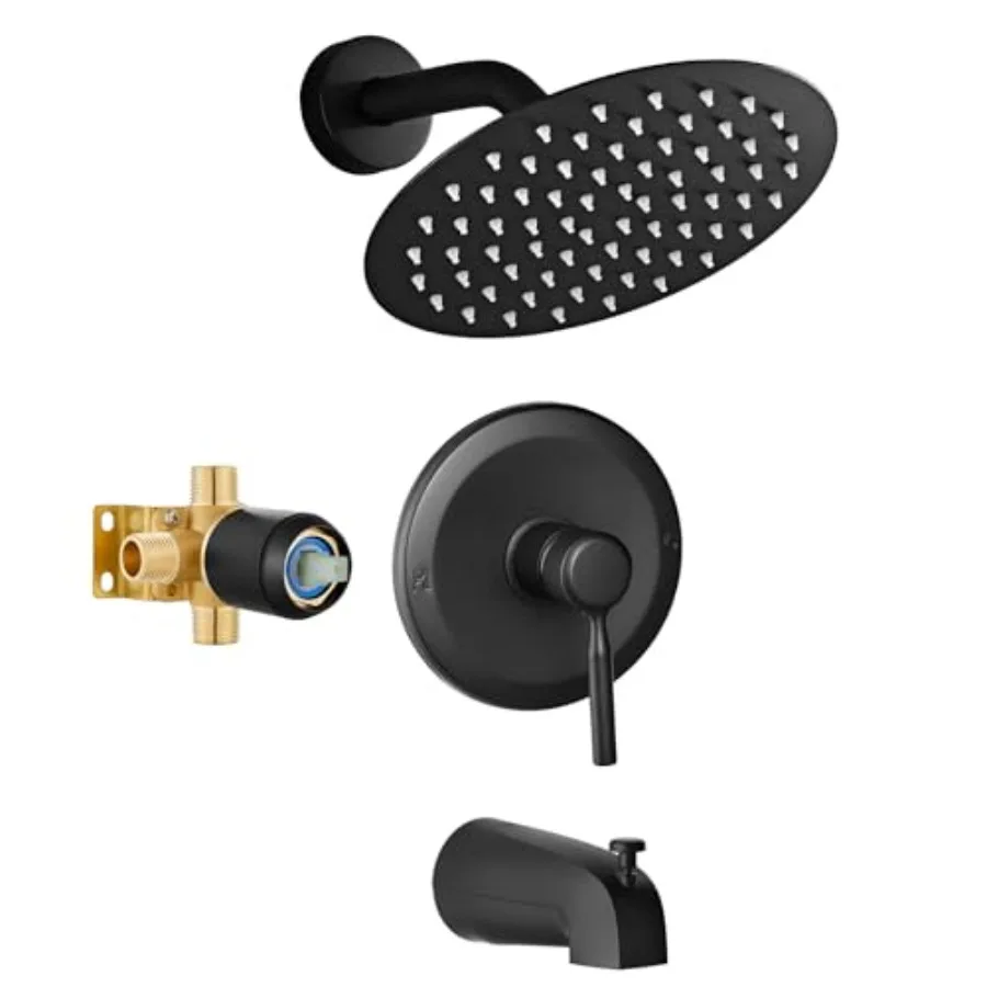 

Tub Shower Faucet Set with Valve 8-Inch Rainfall Shower Head and Bathtub Spout Single-Handle Tub and Bathroom Trim Kit Matte Bl