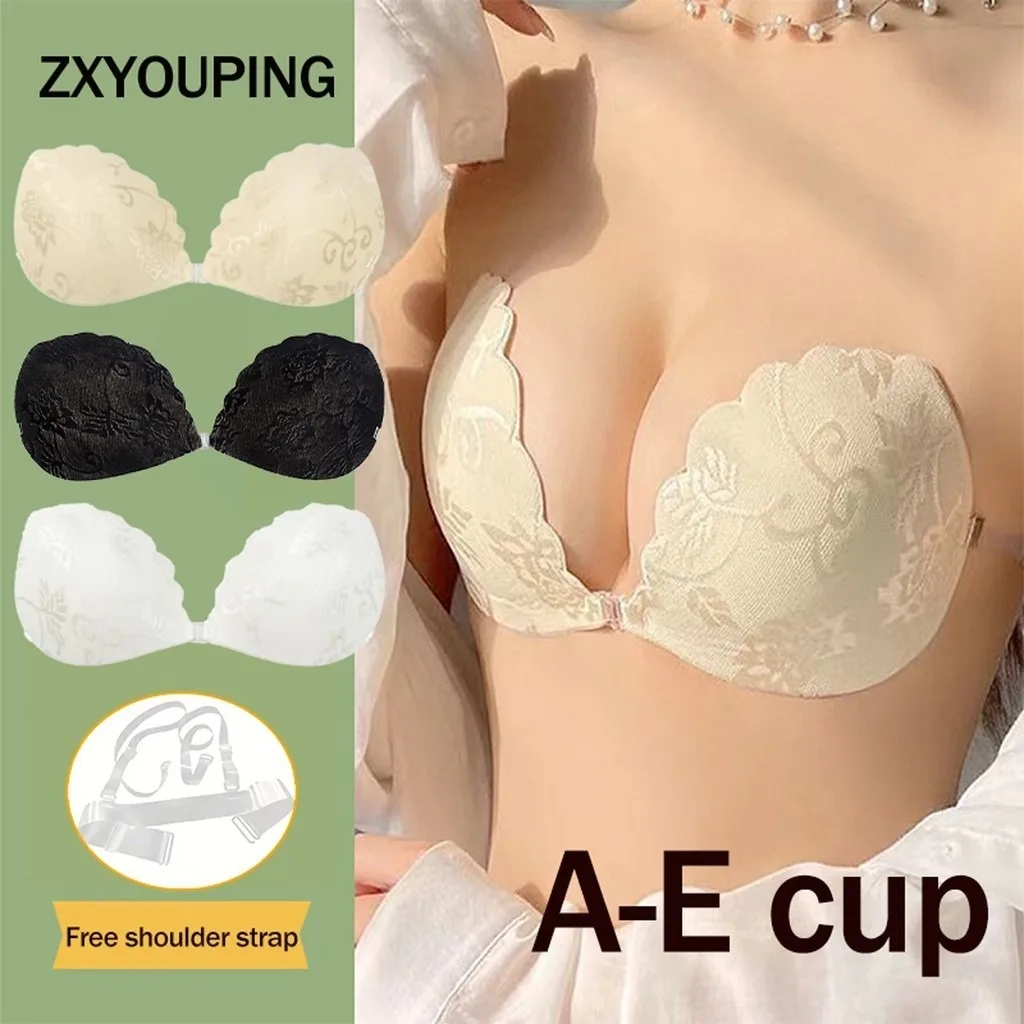 ZXYOUPING Women\'s Sexy Lace Bra Front Buckle Push-up Nipple Bra Invisible Self-adhesive Silicone Bra Plus Size Waterproof Adhesi