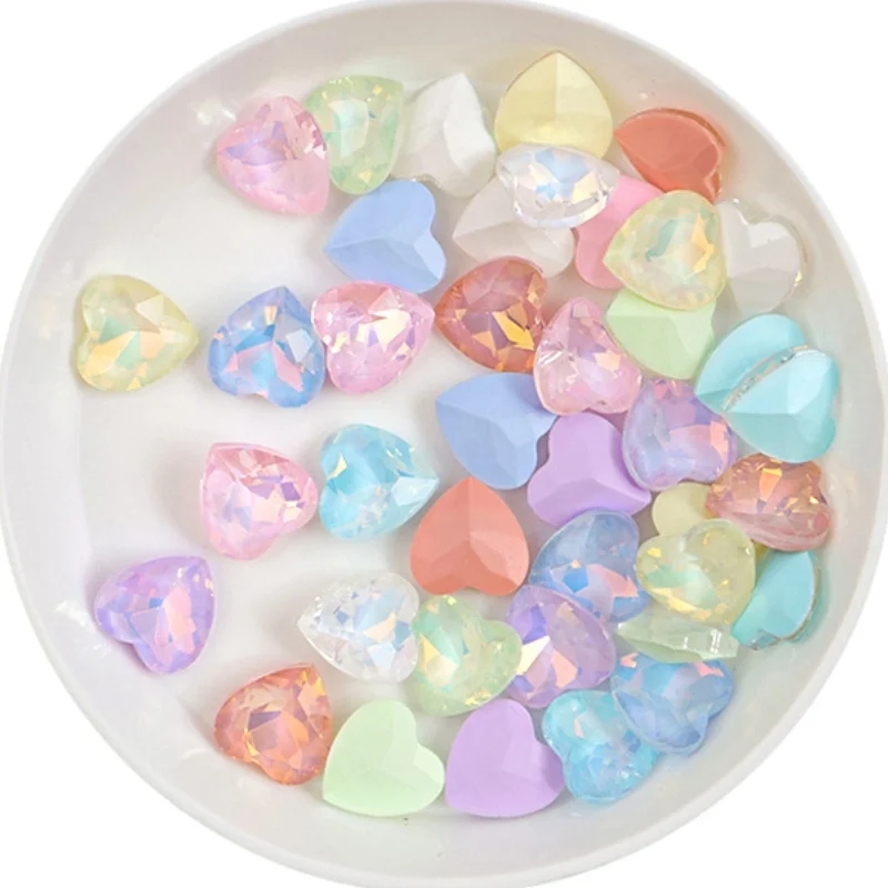 100 قطعة 6/8 مللي متر القلب النيون موكا مسمار الماس متعدد قطع كريستال وأشار أسفل مجوهرات أظافر سوبر تألق الماس اكسسوارات