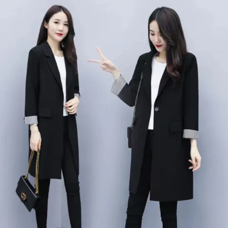 

Slimming Mid-Length Women's Business Suit Jacket plus Size Commute Style Polyester Fabric Pure Color Korean Version