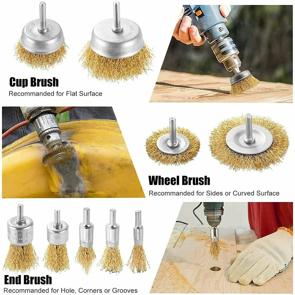 10pcs/set Brass Brush Wire Wheels Brushes Drill Rotary Tools Engraver Grinder Polishing Metal Rust Removal Brush Set Tools Brush