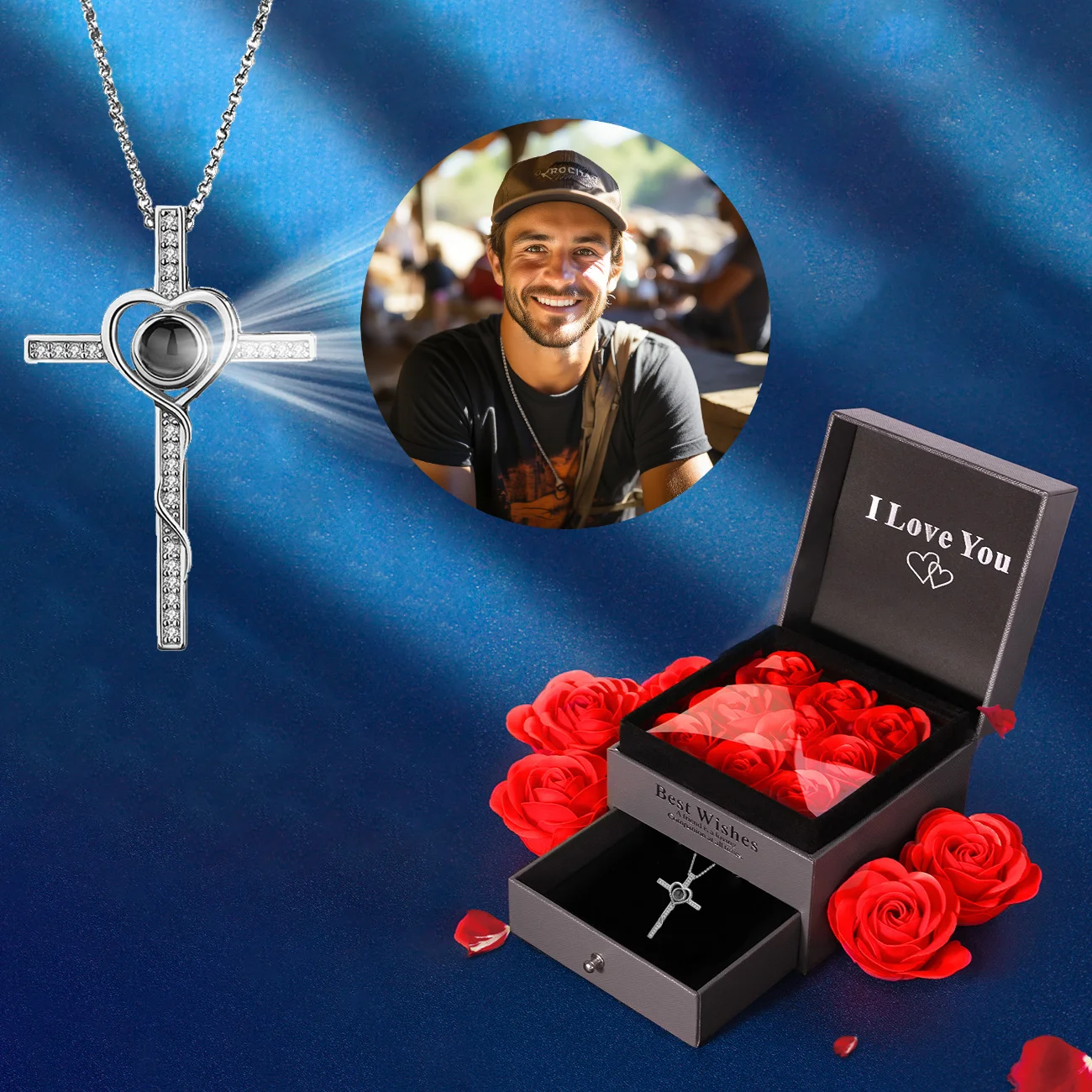 

Персонализированное индивидуальное фотопроекционное ожерелье в стиле ретро-панк с роскошной подарочной коробкой, 2025 новый модный праздничный подарок