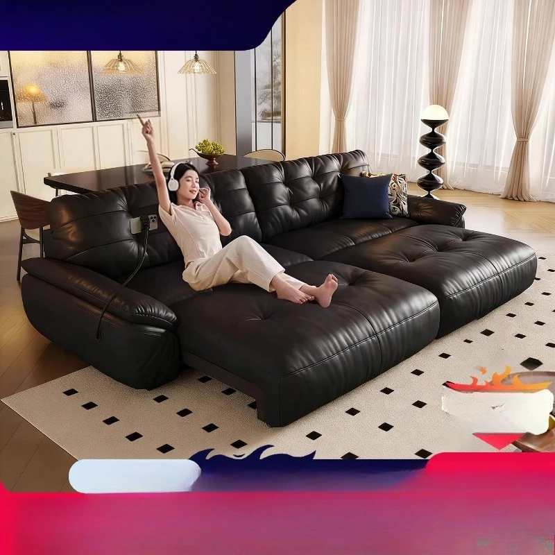 Minimalist space cloud leather electric sofa, retractable sofa bed