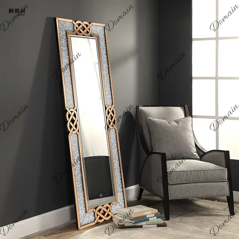 BJ French Luxury Full Length Floor Mirror With LED Rhinestone Wall Mounted Dressing Mirror For Bedroom Home