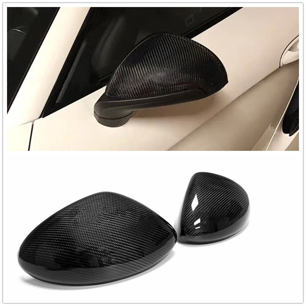 Carbon Fiber Mirror Cover Car Exterior Rear View Caps Reverse Case Shell Add On For Porsche 718 Boxster Cayman S GTS 2016-2021