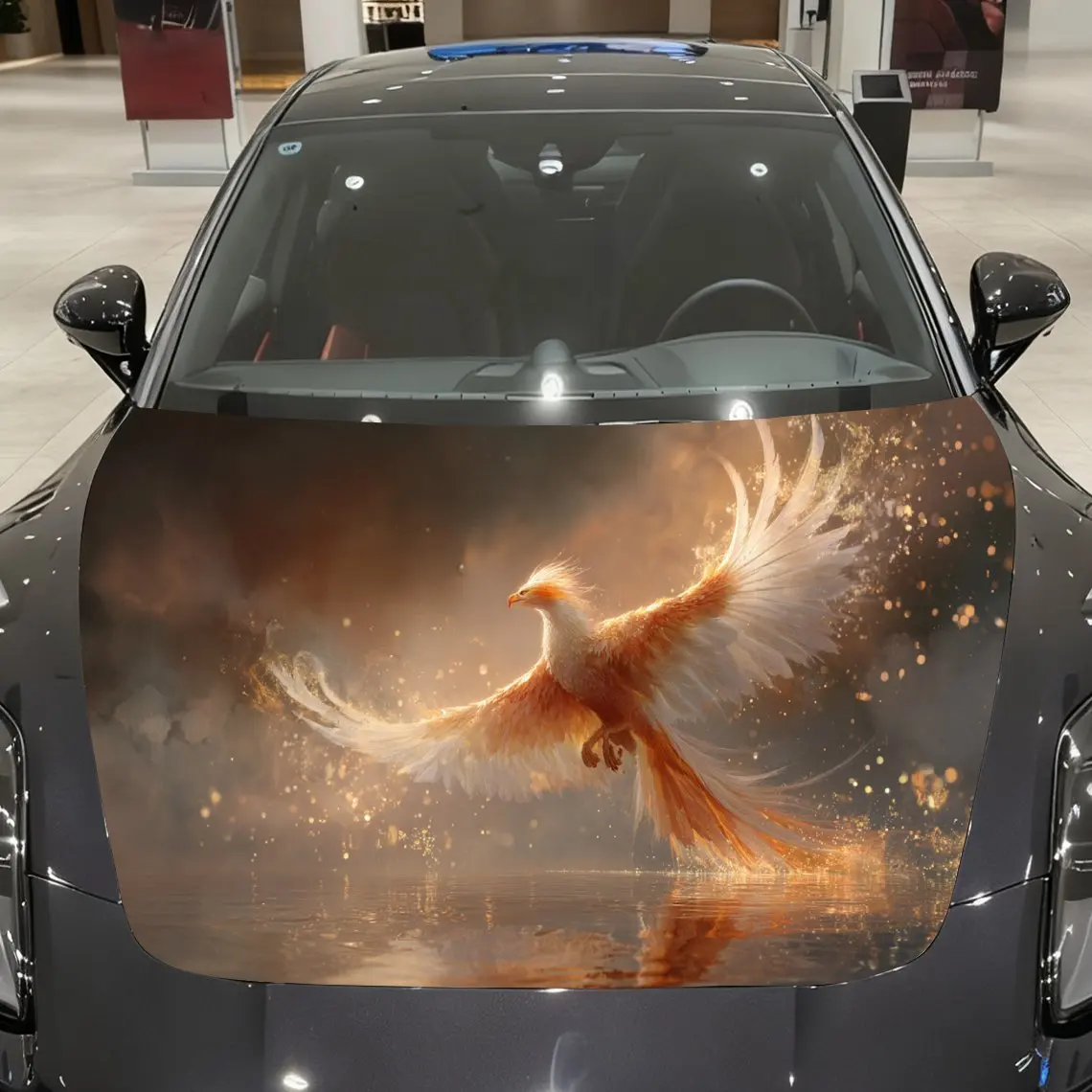 

Golden Flame Divine Bird Print car hood stickers, waterproof self-adhesive, scratch resistant, easy to stick, durable car PVC st