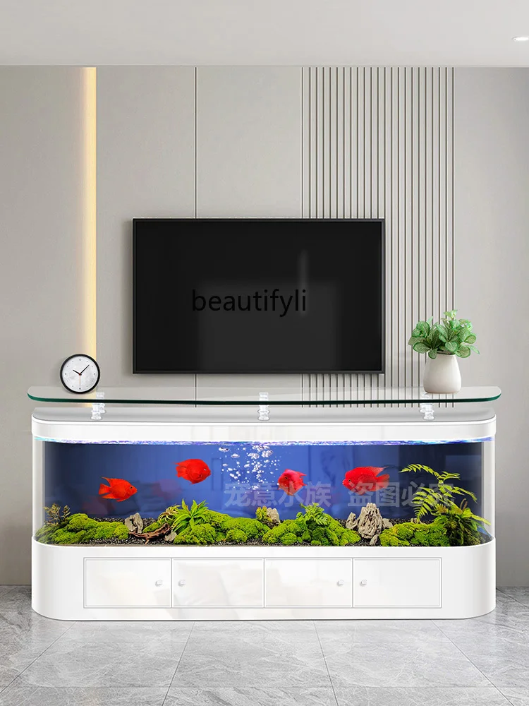 TV cabinet, fish tank, integrated coffee table, storage cabinet, floor-to-ceiling, high-end large ecological aquarium