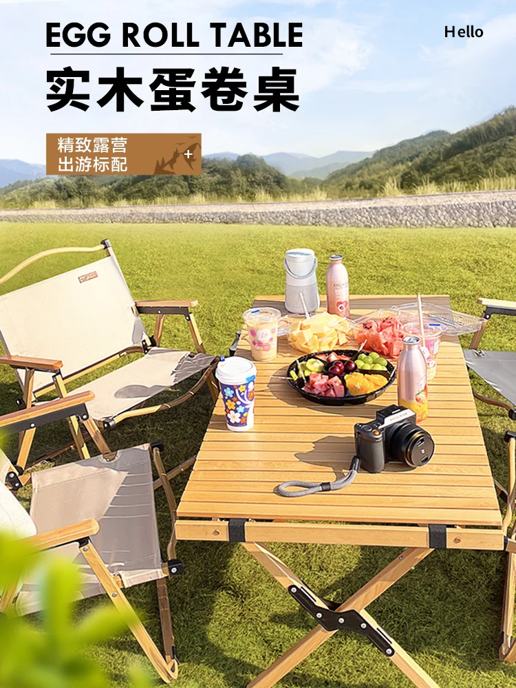 

Lunchtime Treasure Outdoor Folding Picnic Table and Chair Supplies Solid Wood Camping Picnic Equipment Portable Set