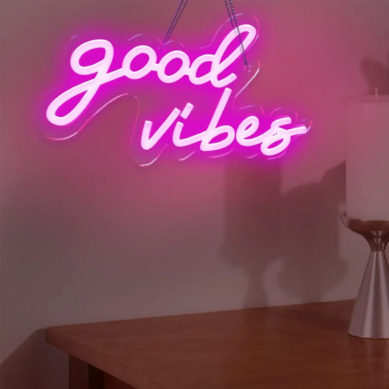 Good Vibes Neon Sign Neon Light Powered by USB  Pink Led Neon Light Sign for Bedroom Wall Decor Game Room Party Bar Decor