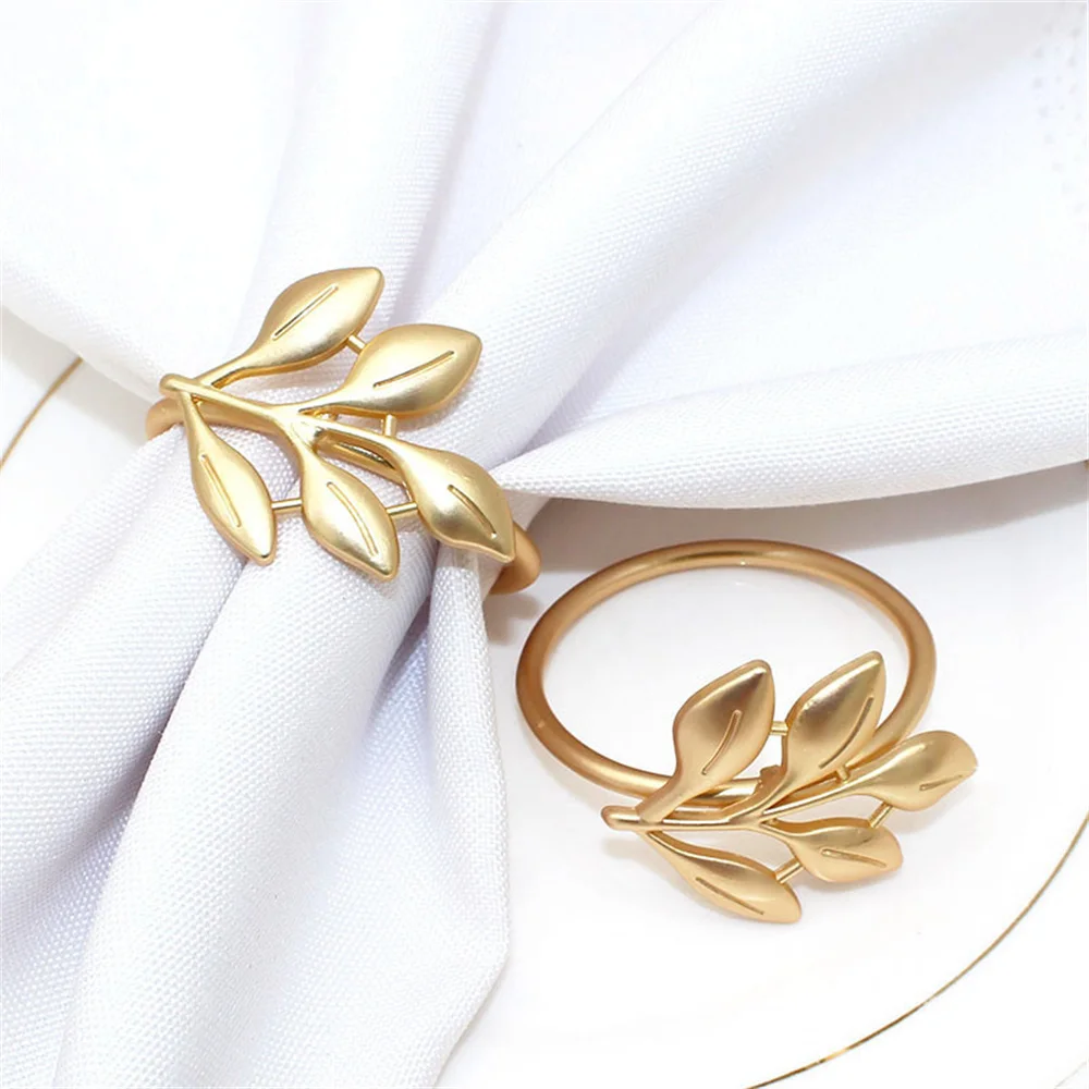 6Pcs Matte Gold Leaf Napkin Rings Metal Napkin Holder for Halloween Christmas Thanksgiving Easter Wedding Table Decoration ERL02