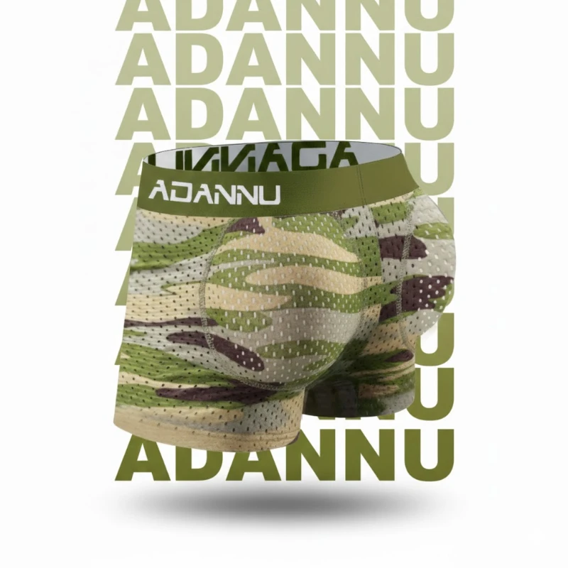 

ADANNU Men Camouflage Mesh Boxers Cotton Breathable Hip Cushion Underwear High Elasticity Soft Male Panties Cueca Calzoncillos