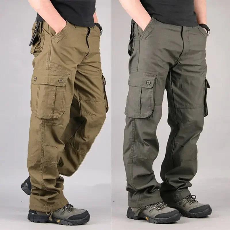 Pantalon cargo décontracté pour homme, style américain, couleur unie, simple, basique, ample, multi-poches, tendance, coupe droite