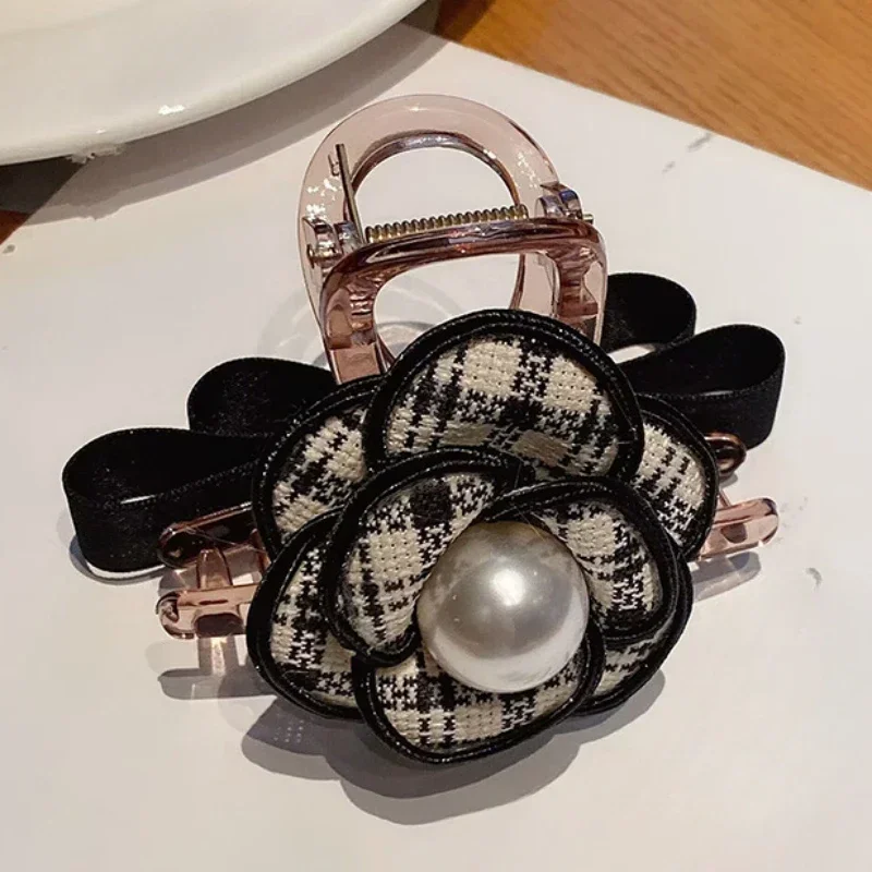 Wysokiej klasy kwiat kamelii kokardka w stylu Vintage klamra do włosów z tyłu zacisków na głowę modne nowe akcesoria Barette Cheveux Fille