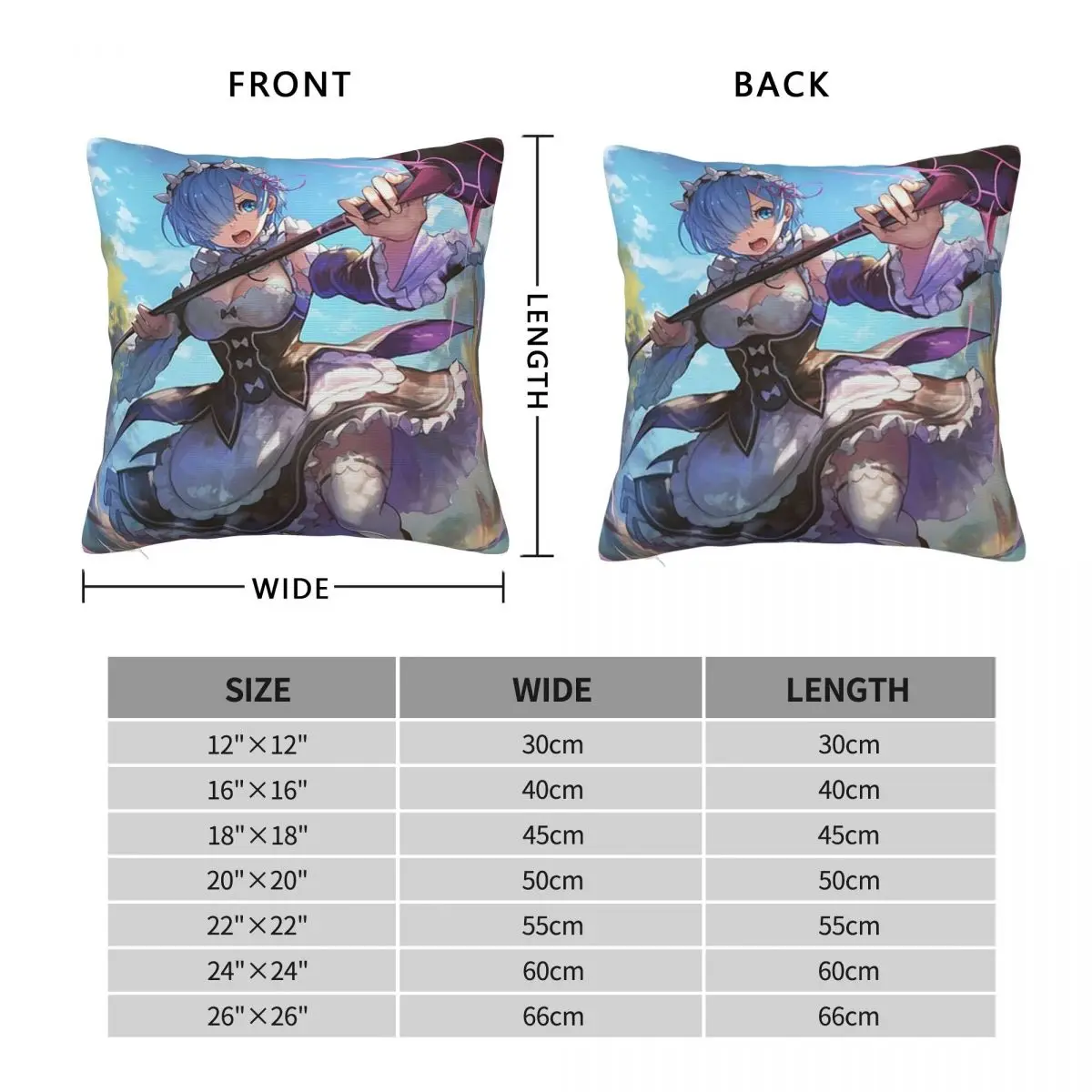 Anime Rem Zero Square Pillowcase Cushion Cover Pillow Case Throw Pillow Cover for Home Bedroom Car