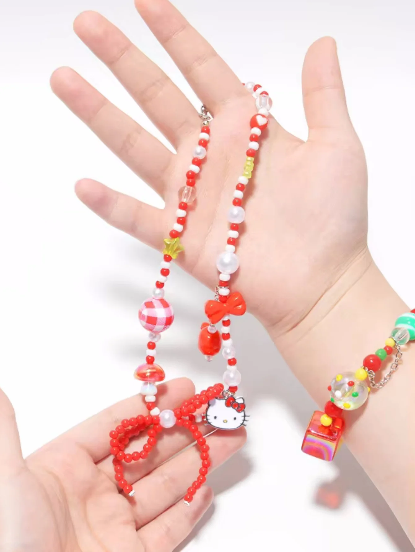 1pc Family Hello Cute Kitty Kuromi My Melody Hangyodon Cinnamoroll Bead Set Jewelry Decorative Bracelet Necklace