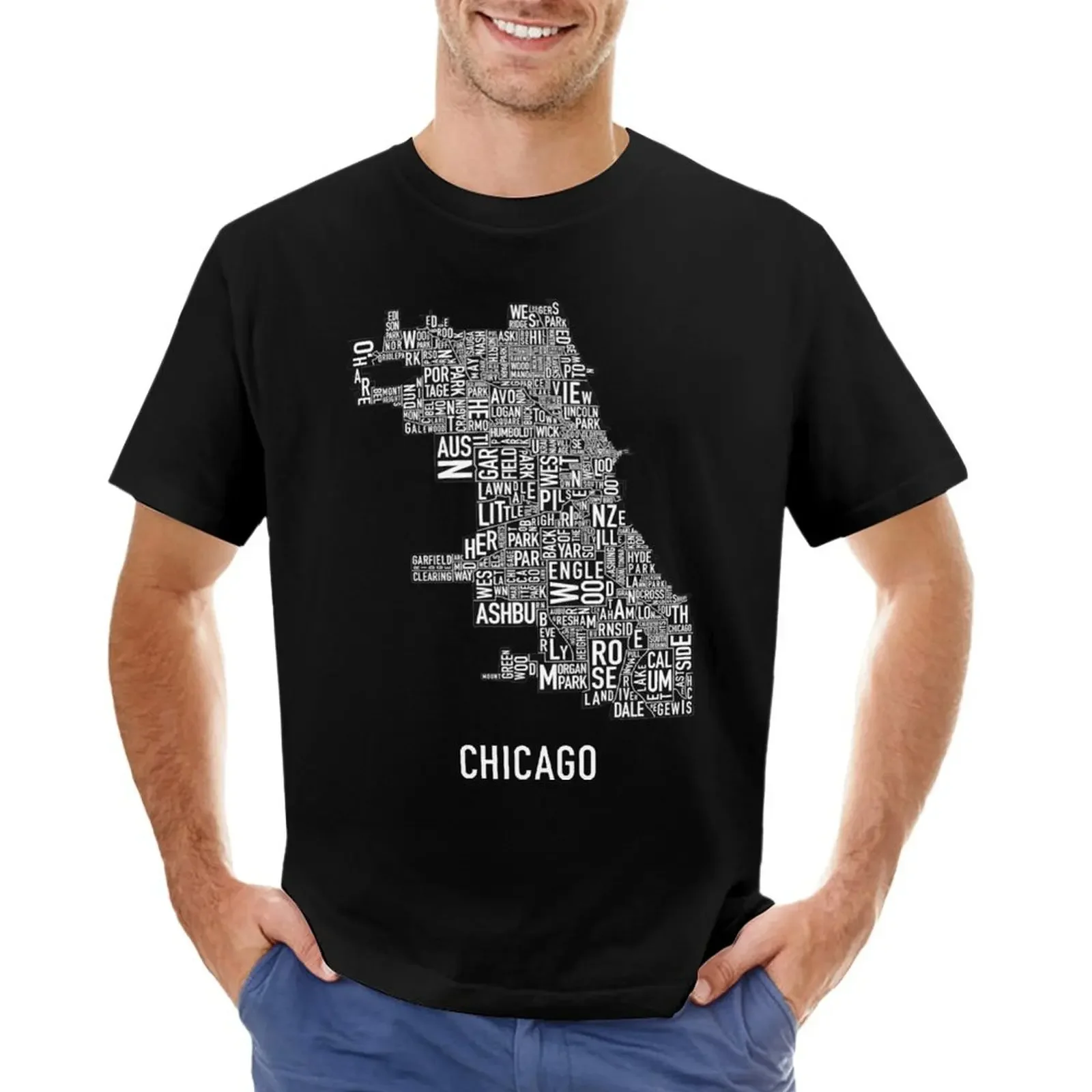 Chicago Typography Neighborhood Map T-shirt quick drying shirts graphic tees tops mens vintage t shirts