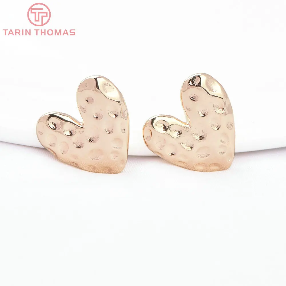 (8362) 6PCS 13.5MM 24K Gold Color Brass Heart  Concave Convex Earrings High Quality Jewelry Findings Accessories Wholesales
