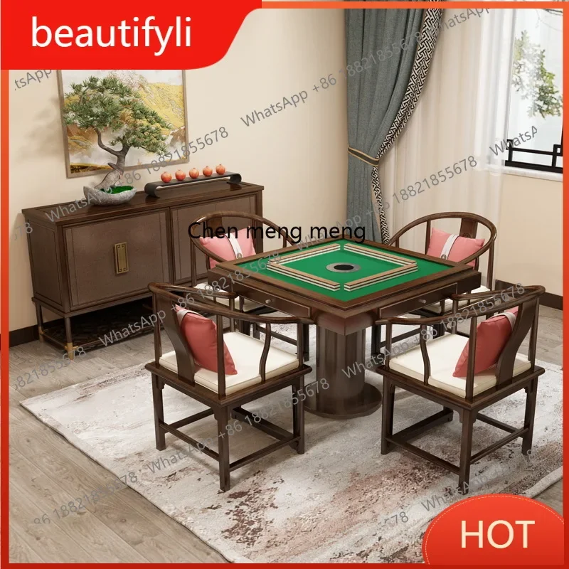 Китайская машина для маджонга из цельного дерева, обеденный стол, двойного назначения, автоматические бытовые высококачественные клубные шахматы и карточные столики в комплекте