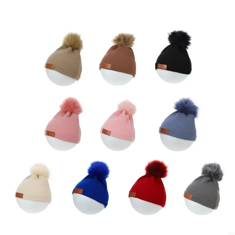 J2FF Winter Warm Hat Big Pompoms Kid Baby Bonnet Hairball Elastic Hat for Boy Girl Newborn Beanie Breathable Baby Hat