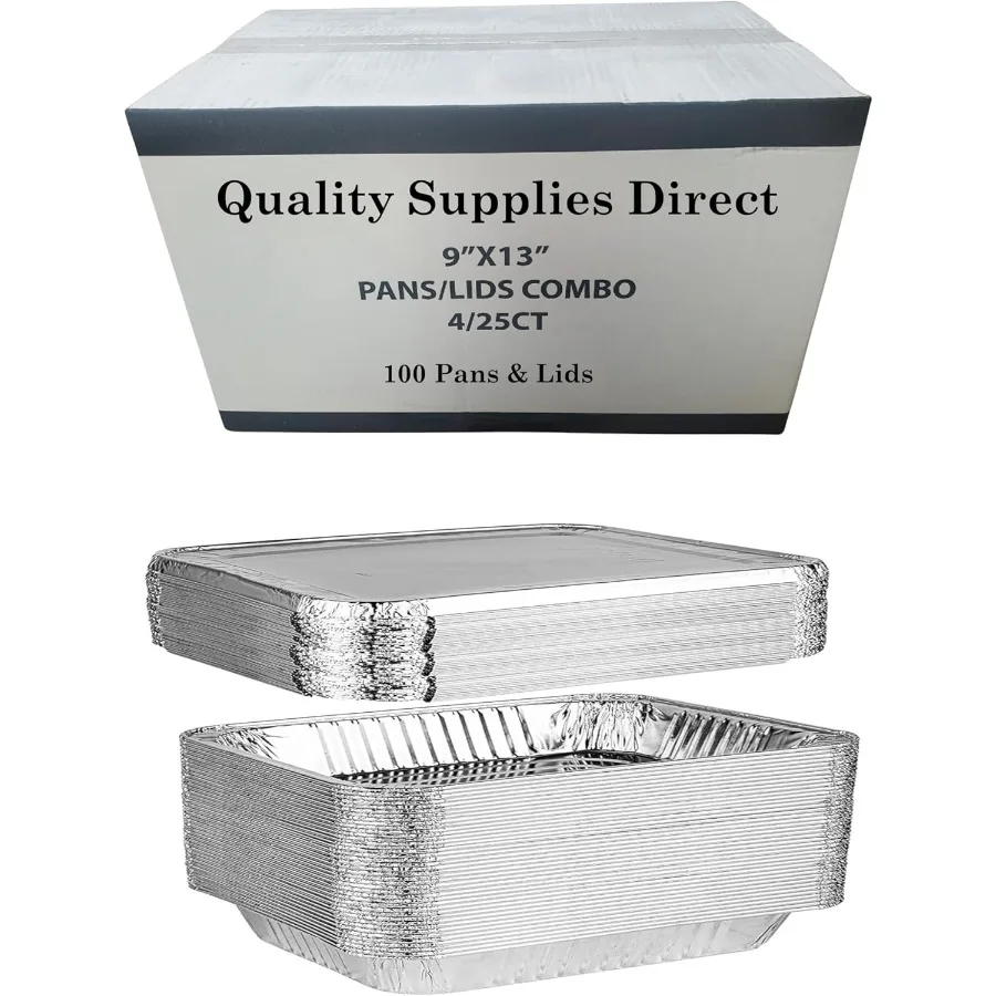 

Алюминиевые одноразовые кастрюли из фольги 9 x 13, комбинированный футляр с крышкой (100 кастрюль и 100 крышек, комбинированная коробка) Полуразмерный глубокий паровой стол - оловянная фольга P