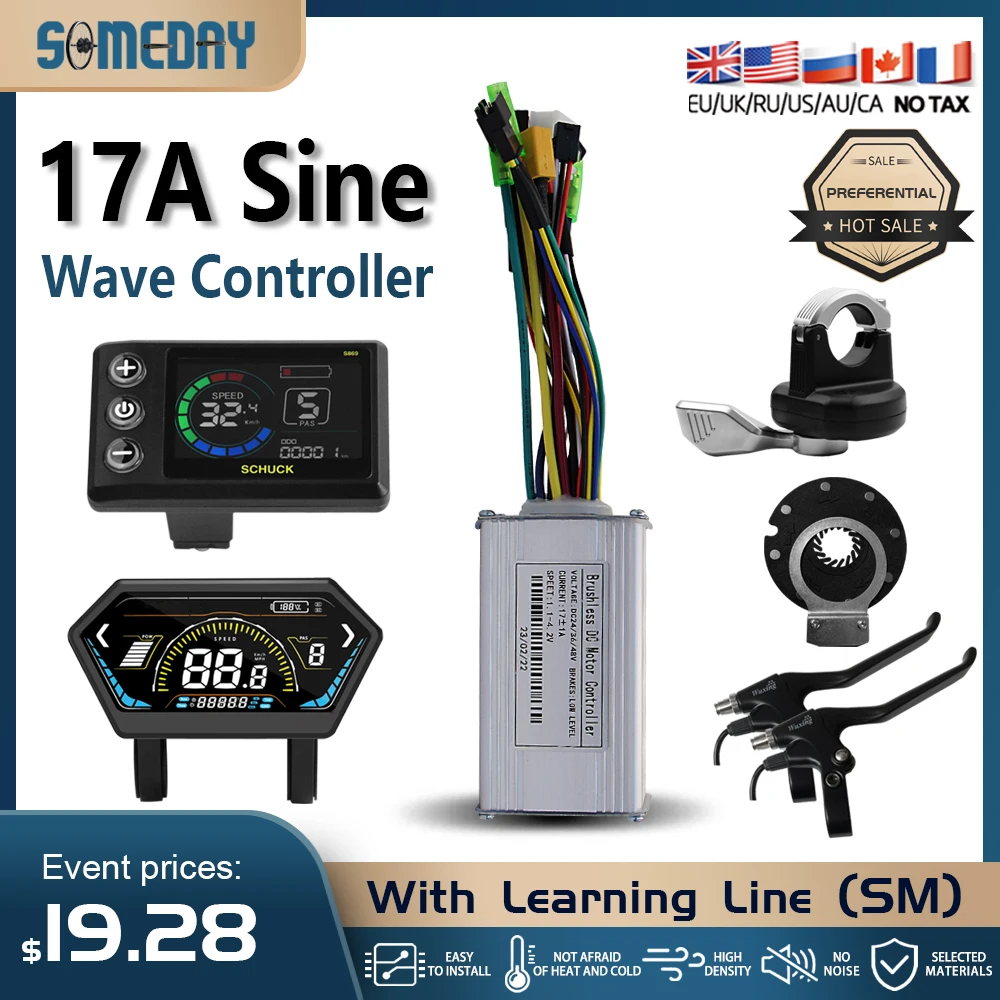 17A Three-Mode Sine Wave Controller with JN Color display 36V/48V  Ebike Conversion kit for 350W-1000W Motor