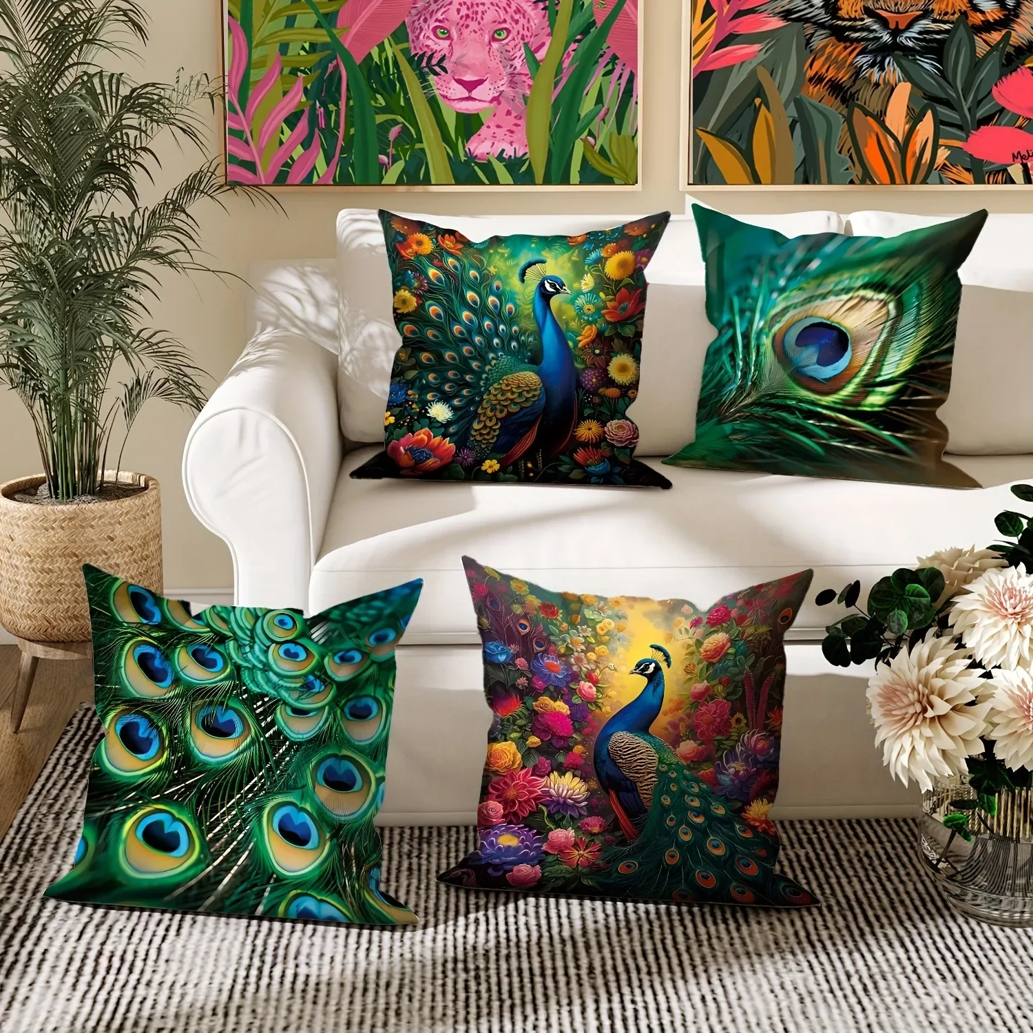 

Mandala style peacock home decoration pillowcase bedroom living room sofa decoration polyester cushion cover with zipper