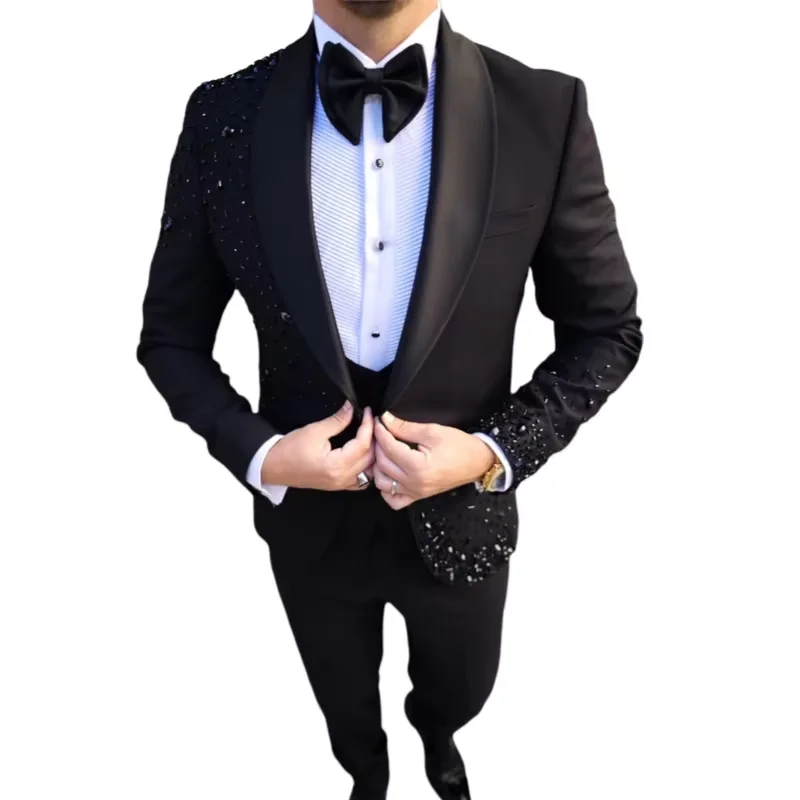 Luxury Men's 2 Pieces Suits High Quality One Button Slim Fit Wedding Tuxedos Formal Party Male Blazers Business Customized