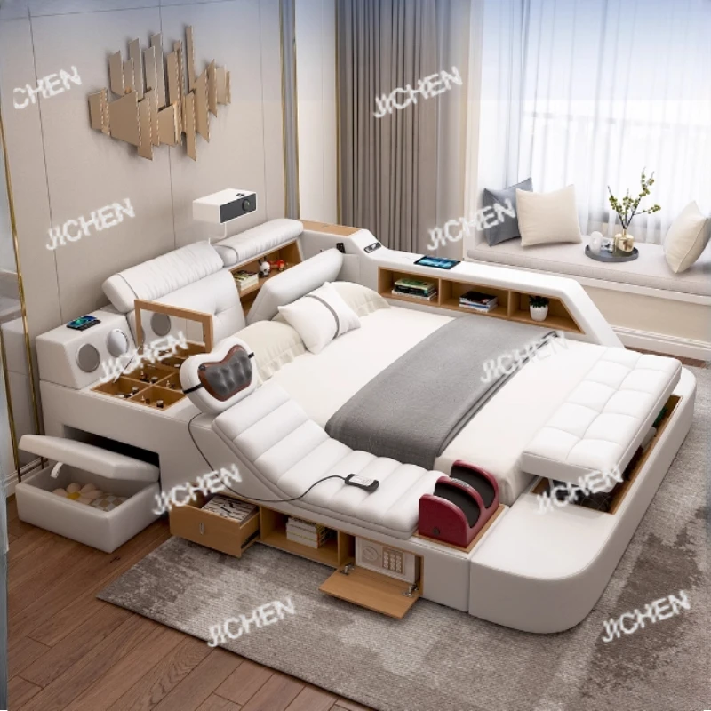 

Luxury Storage Double Bed Modern Massager King Size Cameras Multifunctional Bed Twin House Letto Matrimoniale Bedroom Furniture